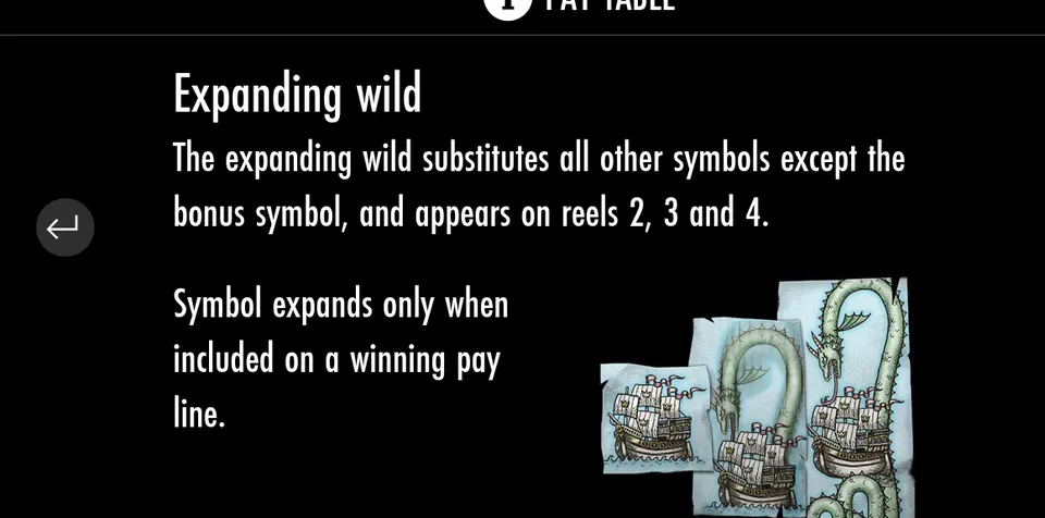 Page Expanding wild de la table des gains de 1429 Uncharted Seas : texte en anglais et illustration d’un navire à voiles sur des cartes, avec une longue créature marine qui s’étend sur les cartes voisines