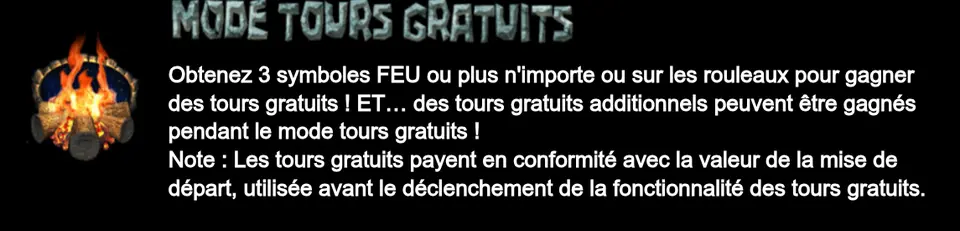 Texte de l’aide « Mode tours gratuits » avec l’icône d’un feu de camp