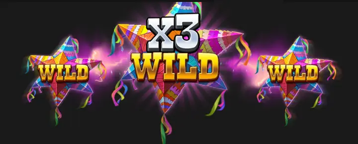 Écran d’aide WILD de ChilliPop: Get em All : trois étoiles multicolores à franges marquées WILD, celle du centre avec x3