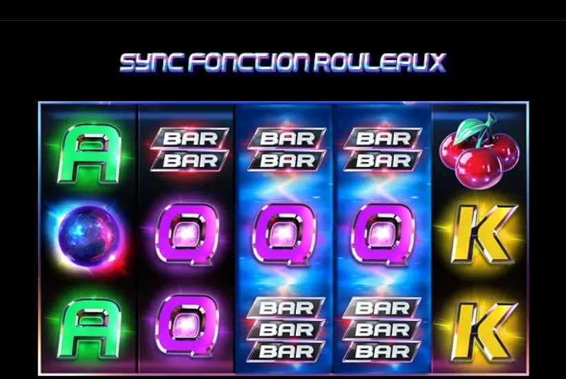 Illustration SYNC FONCTION ROULEAUX de l’aide : deux rouleaux centraux surlignés en bleu montrent les mêmes symboles BAR et Q