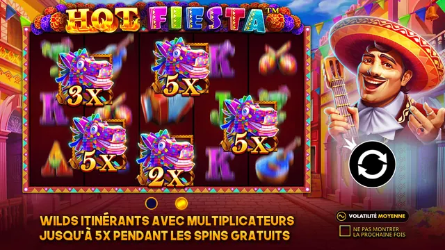 Hot Fiesta, machines à sous classiques (777, fruits, BAR)