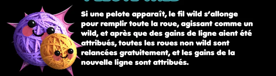 Page PELOTE WILD de l’aide : deux pelotes de laine souriantes, une violette et une orange, avec le texte de la règle