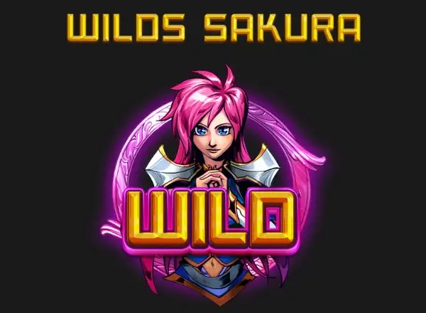 Le symbole WILD de Kensei Blades dans l’aide : une guerrière aux cheveux roses au-dessus du mot WILD, sous le titre WILDS SAKURA