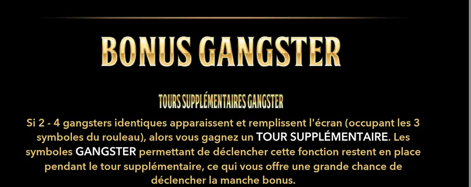 Page de l’aide intitulée BONUS GANGSTER avec le texte des TOURS SUPPLÉMENTAIRES GANGSTER
