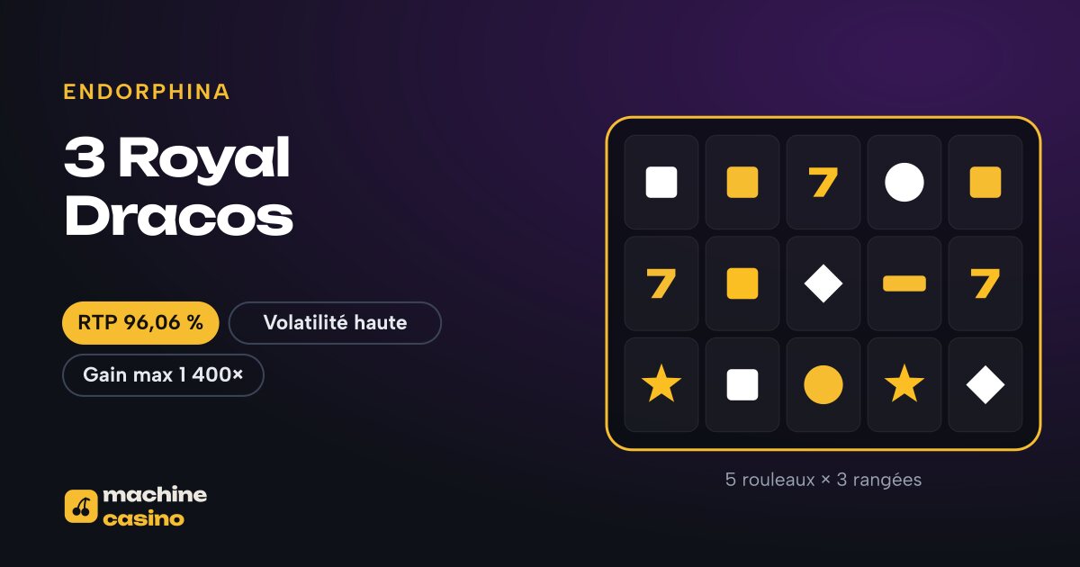 Visuel de 3 Royal Dracos : 5 rouleaux × 3 rangées, RTP 96,06 %