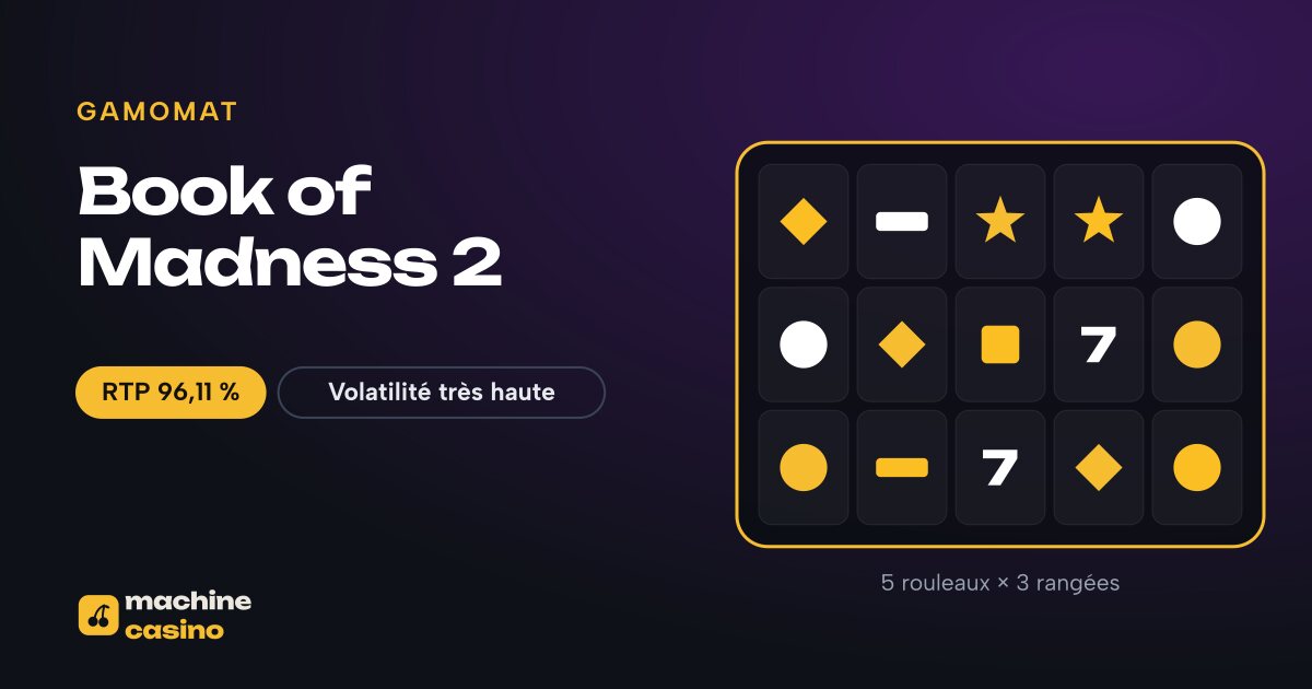 Visuel de Book of Madness 2 : 5 rouleaux × 3 rangées, RTP 96,11 %