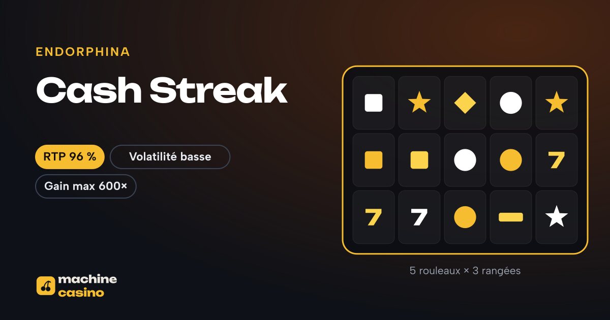 Visuel de Cash Streak : 5 rouleaux × 3 rangées, RTP 96 %