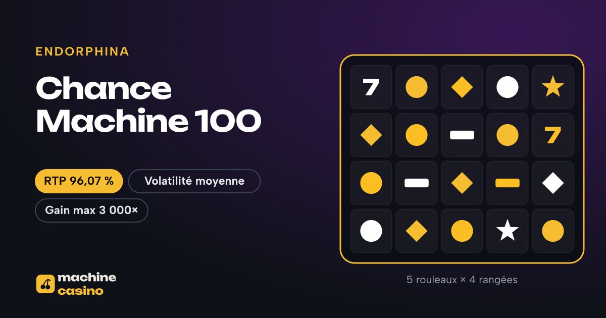 Visuel de Chance Machine 100 : 5 rouleaux × 4 rangées, RTP 96,07 %