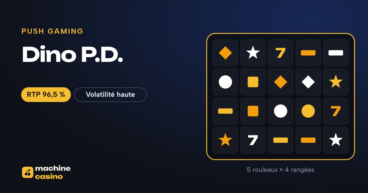 Visuel de Dino P.D. : 5 rouleaux × 4 rangées, RTP 96,5 %
