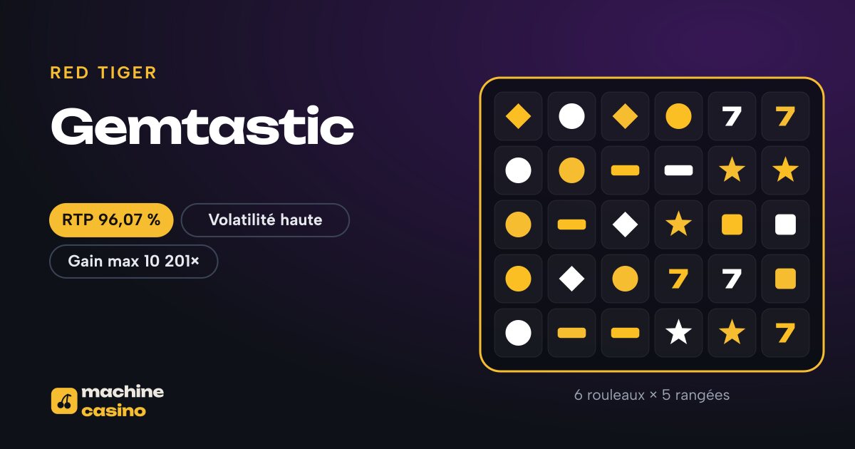 Visuel de Gemtastic : 6 rouleaux × 5 rangées, RTP 96,07 %