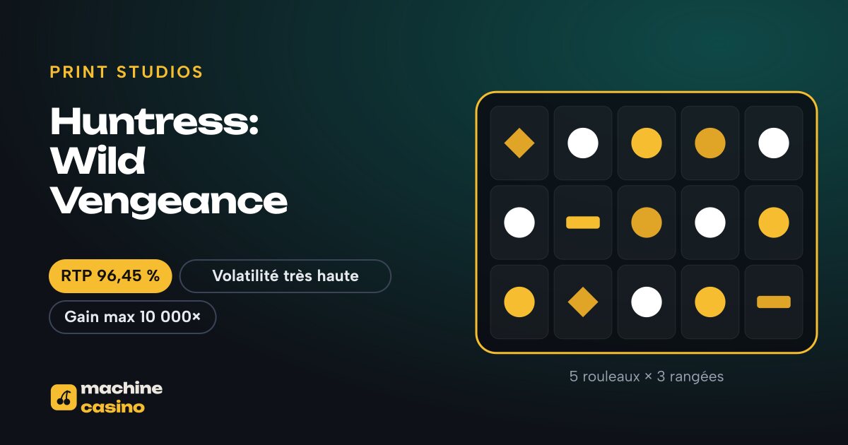 Visuel de Huntress: Wild Vengeance : 5 rouleaux × 3 rangées, RTP 96,45 %