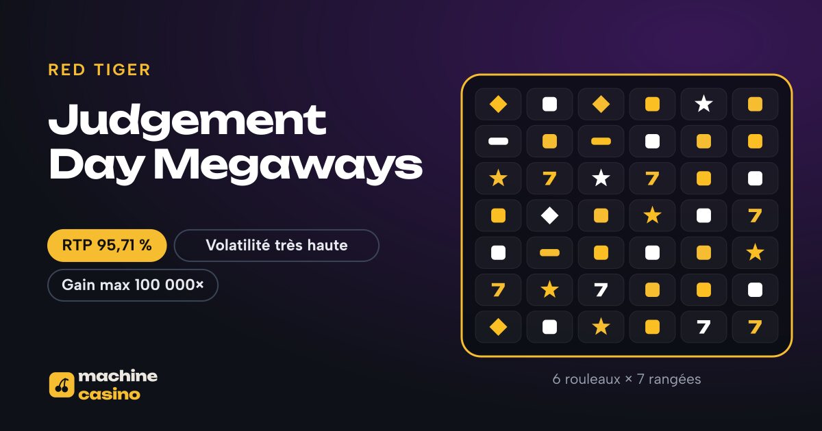 Visuel de Judgement Day Megaways : 6 rouleaux × 7 rangées, RTP 95,71 %