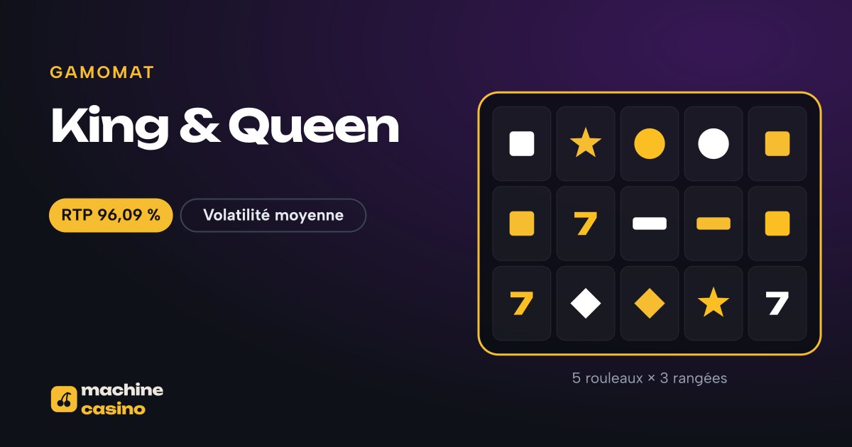 Visuel de King & Queen : 5 rouleaux × 3 rangées, RTP 96,09 %