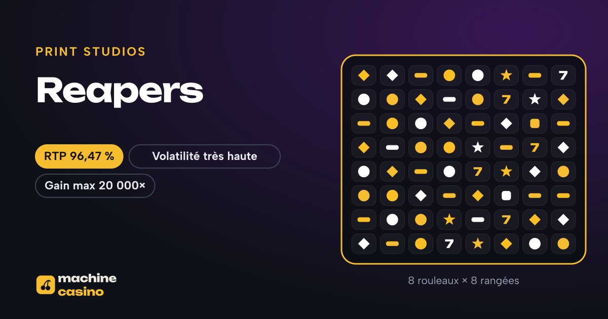 Visuel de Reapers : 8 rouleaux × 8 rangées, RTP 96,47 %