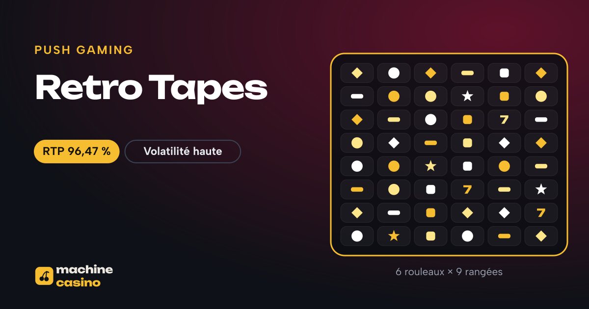 Visuel de Retro Tapes : 6 rouleaux × 9 rangées, RTP 96,47 %