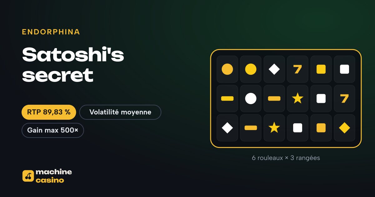 Visuel de Satoshi's secret : 6 rouleaux × 3 rangées, RTP 89,83 %