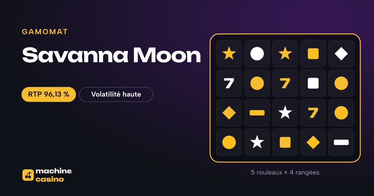 Visuel de Savanna Moon : 5 rouleaux × 4 rangées, RTP 96,13 %