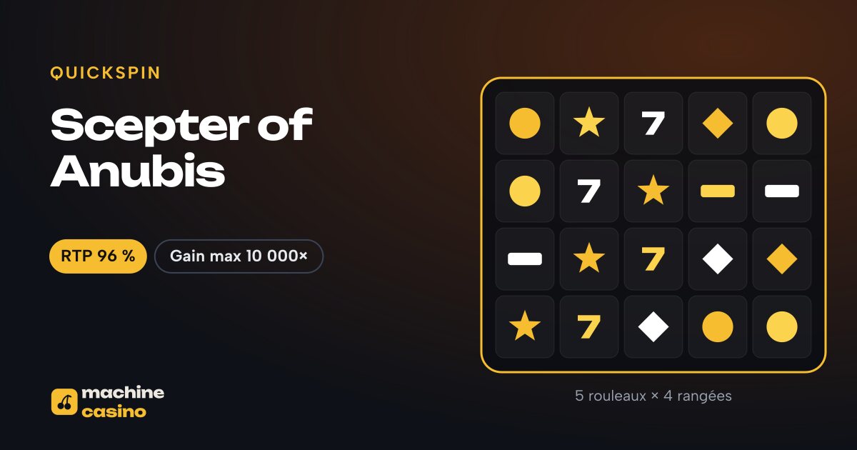 Visuel de Scepter of Anubis : 5 rouleaux × 4 rangées, RTP 96 %