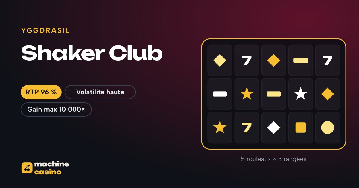 Visuel de Shaker Club : 5 rouleaux × 3 rangées, RTP 96 %