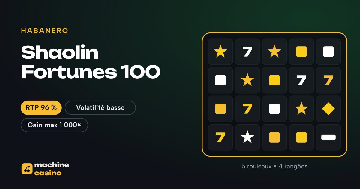 Visuel de Shaolin Fortunes 100 : 5 rouleaux × 4 rangées, RTP 96 %