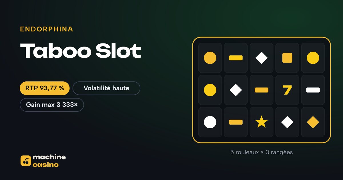 Visuel de Taboo Slot : 5 rouleaux × 3 rangées, RTP 93,77 %